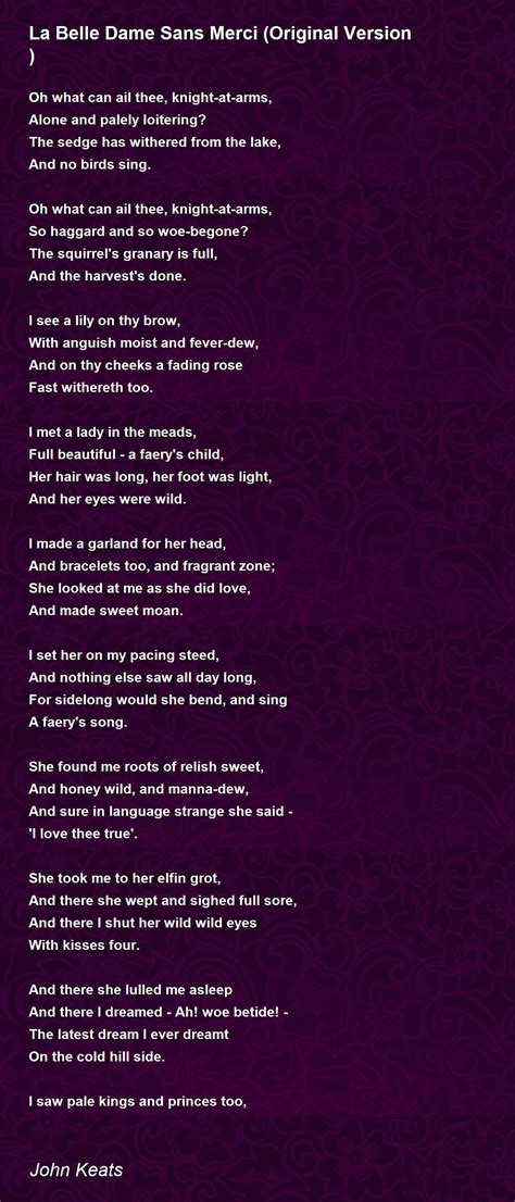 la belle dame sans merci original version poem  john keats poem