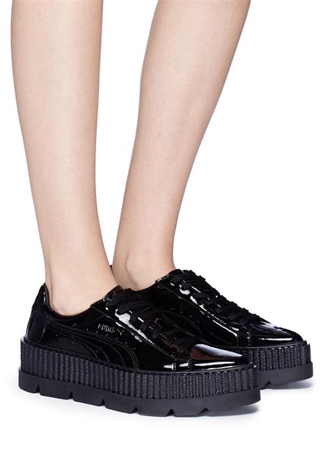 puma patent leather platform sneakers in black lyst