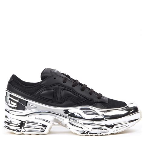 adidas  raf simons adidas  raf simons black silver leather mesh sneaker ozweego adidas