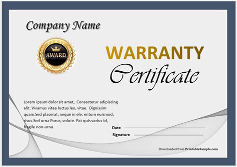 warranty certificate template