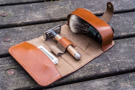 handmade leather shaving travel kit brown galen leather