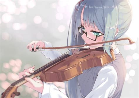 Wallpaper Anime Girl Meganekko Violin Cool Instrment