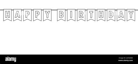 happy birthday party flags banner outline  coloring book stock