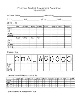 preschool student assessment sheet  chipmunks prek tpt