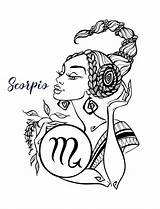 Scorpio Horoscope Astrological Scorpion Astrologie Kleuring Mooi Meisje Teken Astrologische Schorpioen Feminine Weegschaal sketch template