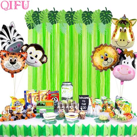 Qifu Jungle Party Backdrop Set Jungle Safari Favors Happy Birthday