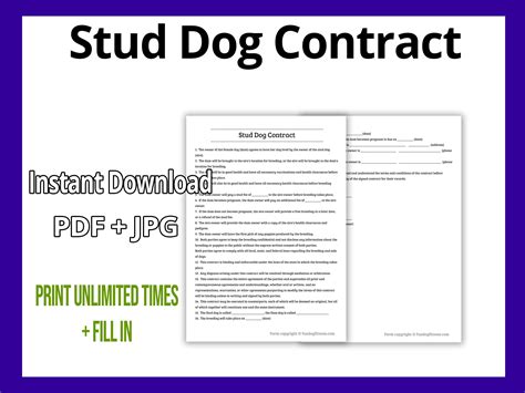 stud dog contract printable stud dog breeding contract etsy
