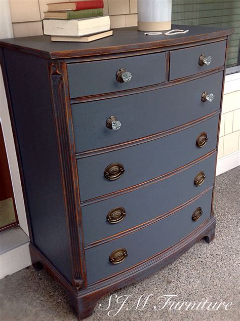 beautiful antique dresser painted  steel gray chalk paint distressed