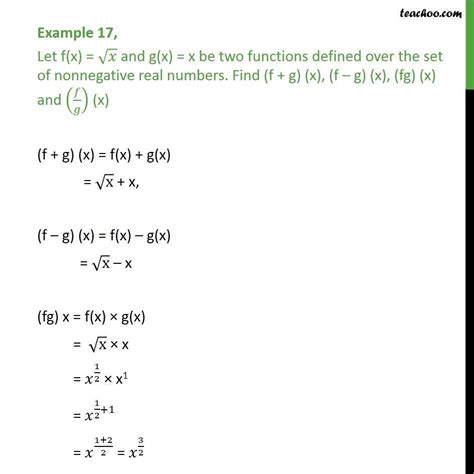 Example 17 Let F X Root X G X X Find F G Fg F G
