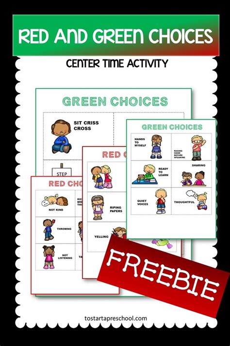 freebie red  green choice cards green choices preschool freebies