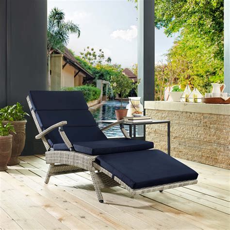 envisage chaise outdoor patio wicker rattan lounge chair  light gray navy walmartcom