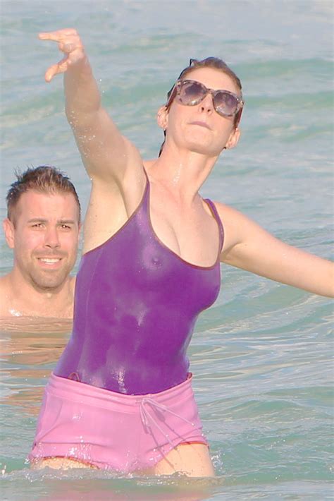 Anne Hathaway Nipples In See Thru Wet Swimsuit At Beach