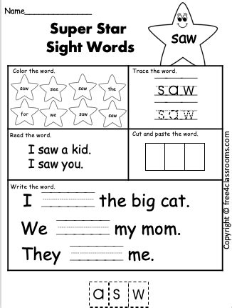 printable kindergarten sight words istluda