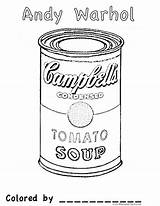 Coloring Warhol Campbells Spelling Handouts Colorare Cans Disegni Campbell Treat sketch template