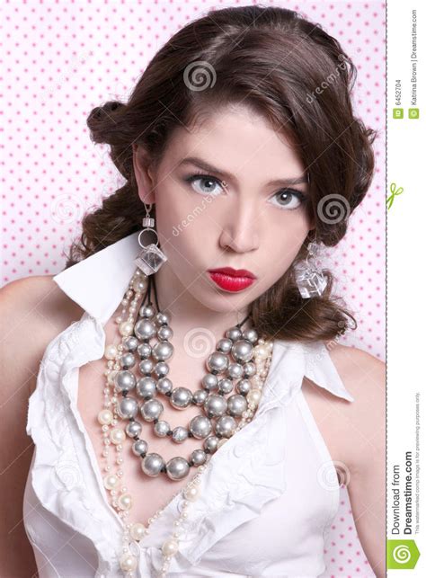 Beautiful Woman Dressed In Retro Vintage Style Stock