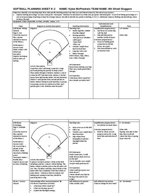 printable softball practice plan template printable templates