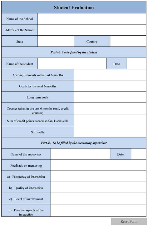student evaluation form editable forms