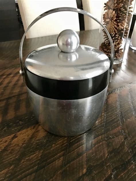 vintage kromex ice bucket stainless and black 1950s ice etsy