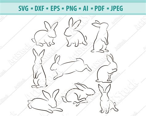 rabbit svg bunny outline svg rabbit clipart svg easter etsy