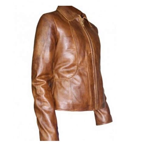 Jennifer Lopez Brown Distressed Leather Jacket Celebs