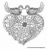 Valentinstag Herz Oiseaux Colorear Valentines Valentin Erwachsene Malbuch Fur Adulti Hjärtans Plein Posés Beaux Symétriques Justcolor sketch template