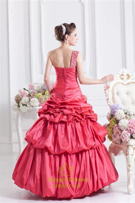 Hot Pink One Shoulder Prom Dress Pink Quinceanera Dresses