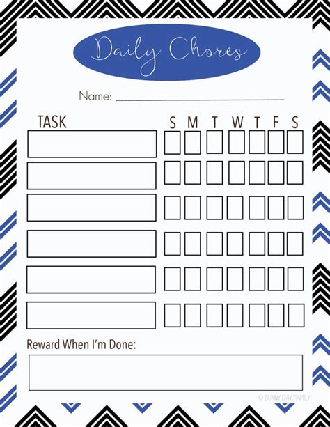 printable family chore chart set   colors family chore