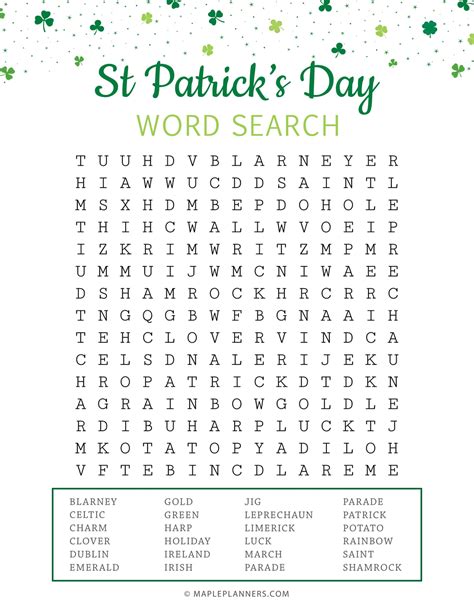 st patrick word search printable printable word searches