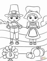 Coloring Pilgrim Girl Boy Cute Pages Pilgrims Thanksgiving Printable Crafts sketch template