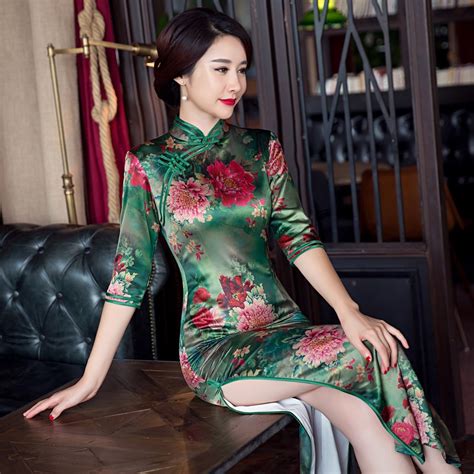 satin silk chinese traditional cheongsam wedding evening wrap dress