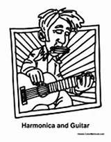 Harmonica Coloring Music Guitar sketch template