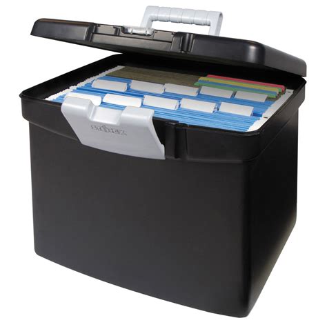 storex uc black plastic portable letter file storage box  organizer lid