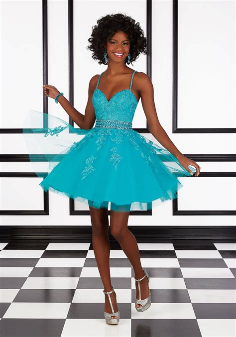 satin and tulle with lace prom party dress morilee