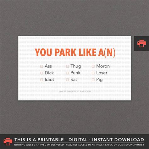 printable bad parking notes printable word searches