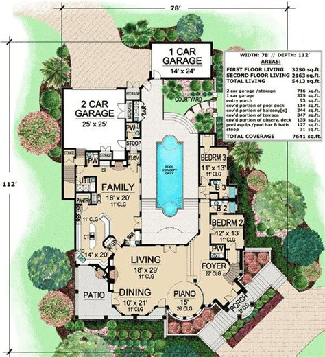 shaped house plans  central courtyard luxury central courtyard house plans  spanish