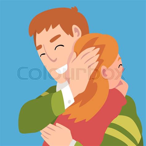 father hugs daughter holds a hand on stock vector