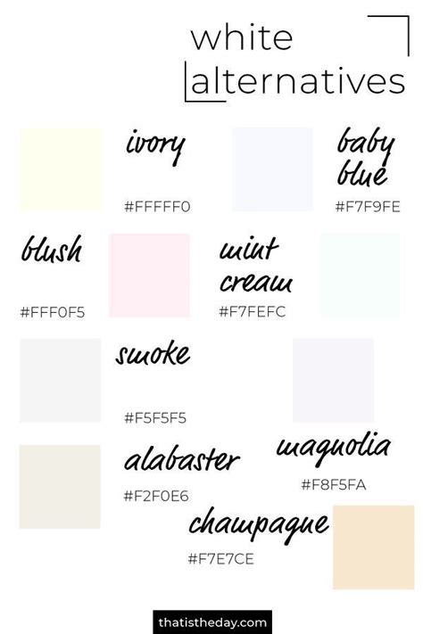 white color alternatives chart thatisthedaycom white brandstyling