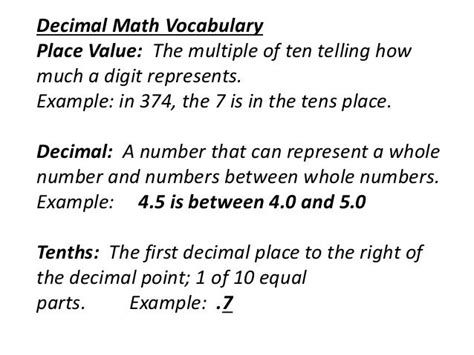 vocabulary decimals