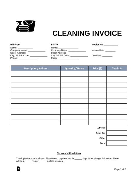 cleaning housekeeping invoice template  word eforms