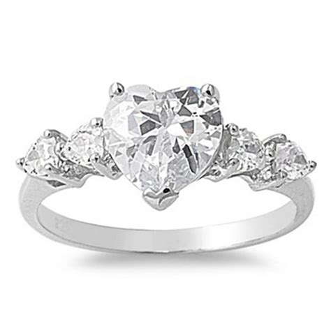 Sac Silver Sterling Silver Womens Clear Cz Heart Love Promise Ring