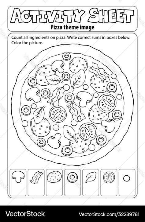 activity sheet pizza theme  royalty  vector image