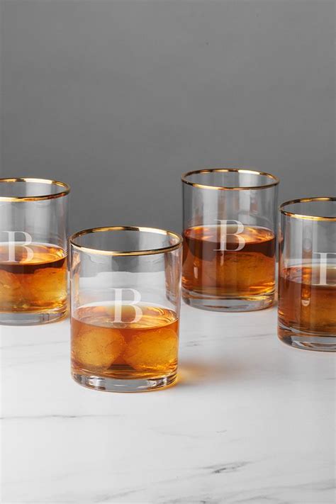 personalized 11 oz gold rim whiskey glasses set of 4
