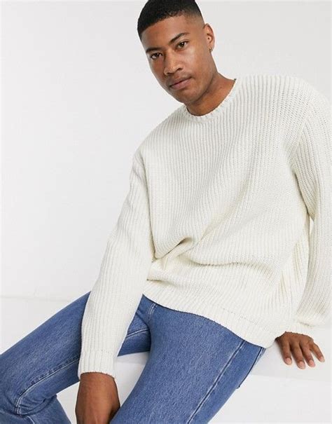 asos design tall oversized fisherman rib sweater  white asos ribbed sweater asos designs