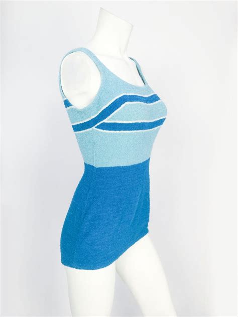 1950s Aqua And Light Blue Terry Cloth Swimsuit For Sale At 1stdibs