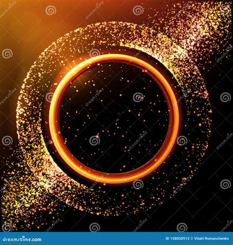 abstract golden luminous ring stardust glowing yellow circle  particles sparkling neon