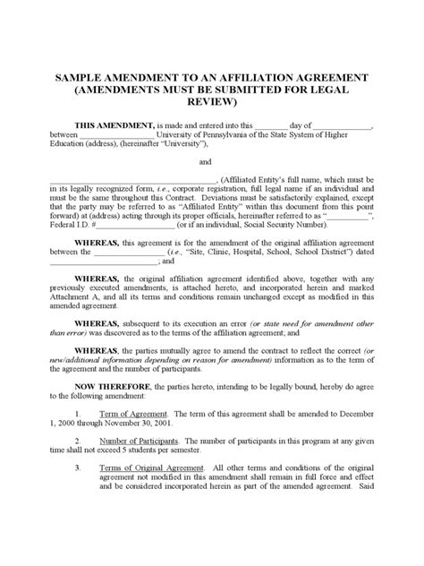 employment contract amendment sample master  template document