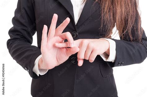 Business Woman Hand Making Index Finger In Hole Sexual Gesture Stock