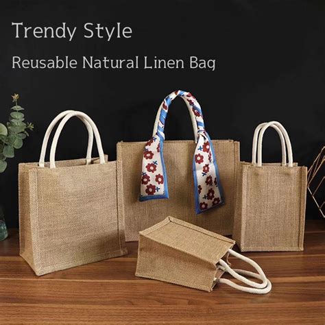 eco friendly reusable jute bag vintage classic burlap tote bags