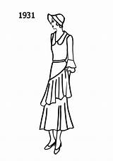 Fashion Sketches 1931 Dress Costume Era Silhouettes 1930 1930s Coloring Plates Books sketch template
