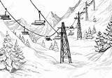 Ski Sketch Lift Mountain Cable Winter Mountains Car Vector Drawing Snow Landscape Stock Illustration Drawings Lodge Line Pencil Dreamstime Von sketch template